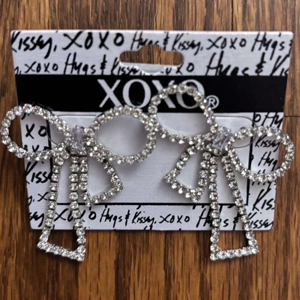 XOXO Rhinestone Bow Earrings Pierced New